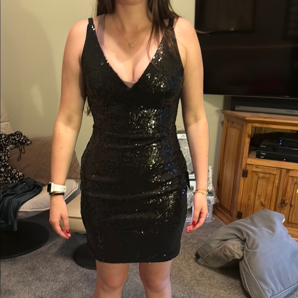 Lulu's Black Sequin Bodycon Mini Dress